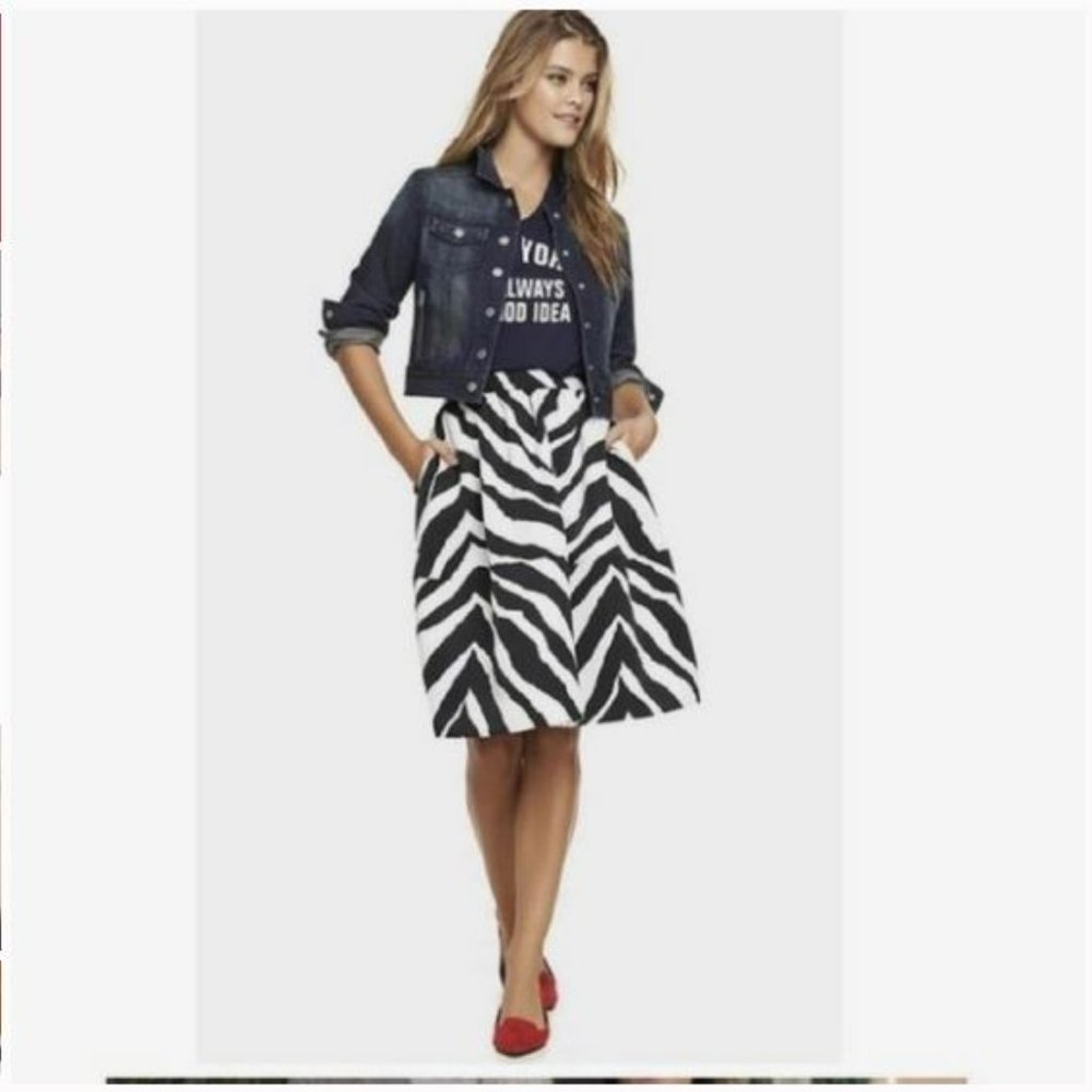 Express Zebra Print Midi Skirt